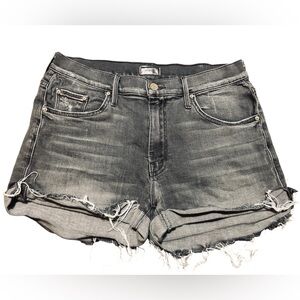 MOTHER The Dropout Cuff Shorts - Size 27 - Gray Distressed Denim